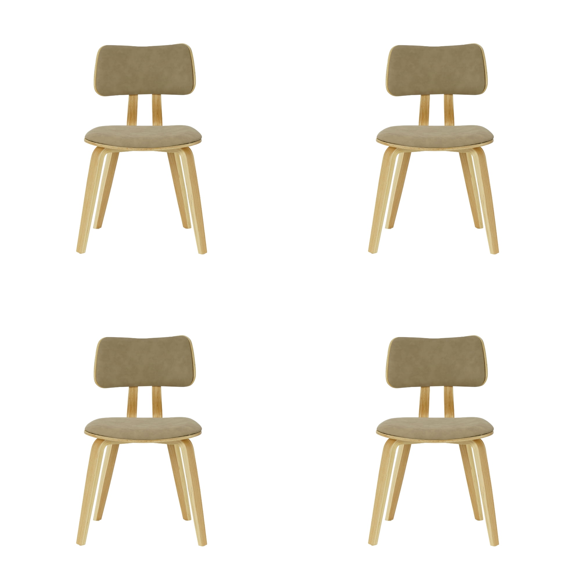 Jaguar Vintage Taupe Curved Back Wood Dining Chair with Faux Leather Seat Set of 4