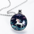 thumbnail image 2 of Starry Unicorn Glass Design Circular Pendant Women's Necklace, 2 of 5