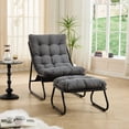 thumbnail image 3 of Leumius Patio Outdoor Lounge Chair with Ottoman, Comfy Sling Recliner Chair with Puffy Cushion and Foot Stool for Living Room Bedroom Reading Room Grey, 3 of 9