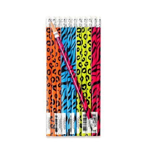 Neon Animal Print Pencils - Stationery - 24 Pieces