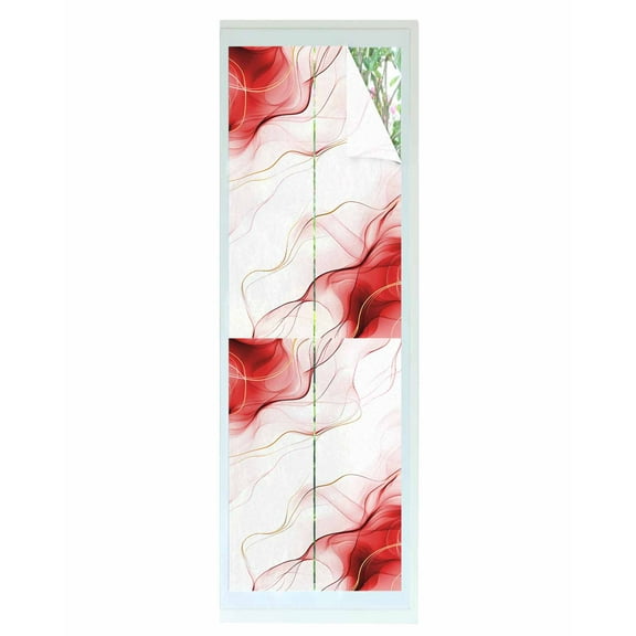 Window Privacy Film Marble Red Stained Glass Window Film Decorative Sun Block Window Cover Gold White Modern Gradient Ocean Wavy Ripple Window Clings Static Adhesive Sticker for Bathroom 17.7"x78.7"