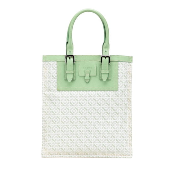 Pre-Owned LOEWE Repeat Anagram Tote Bag Handbag Green Canvas Leather Women's (Good)