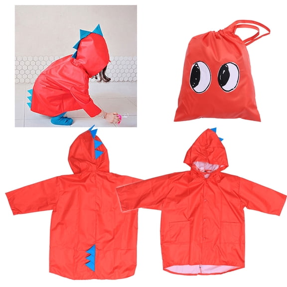 KALLORY Kids Dinosaur Rain Poncho PU Raincoat for Girls Boys, 1 Piece Camping Outdoor Water Ride Gear