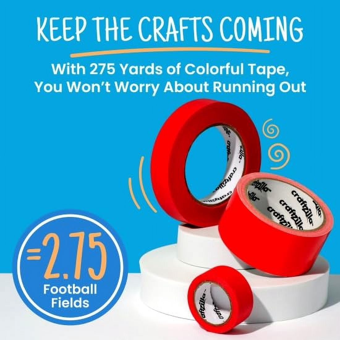 Craftzilla Colored Masking Tape, 11 Rolls, 825 ft x 1 in, Painters Tape for Crafts & Labeling