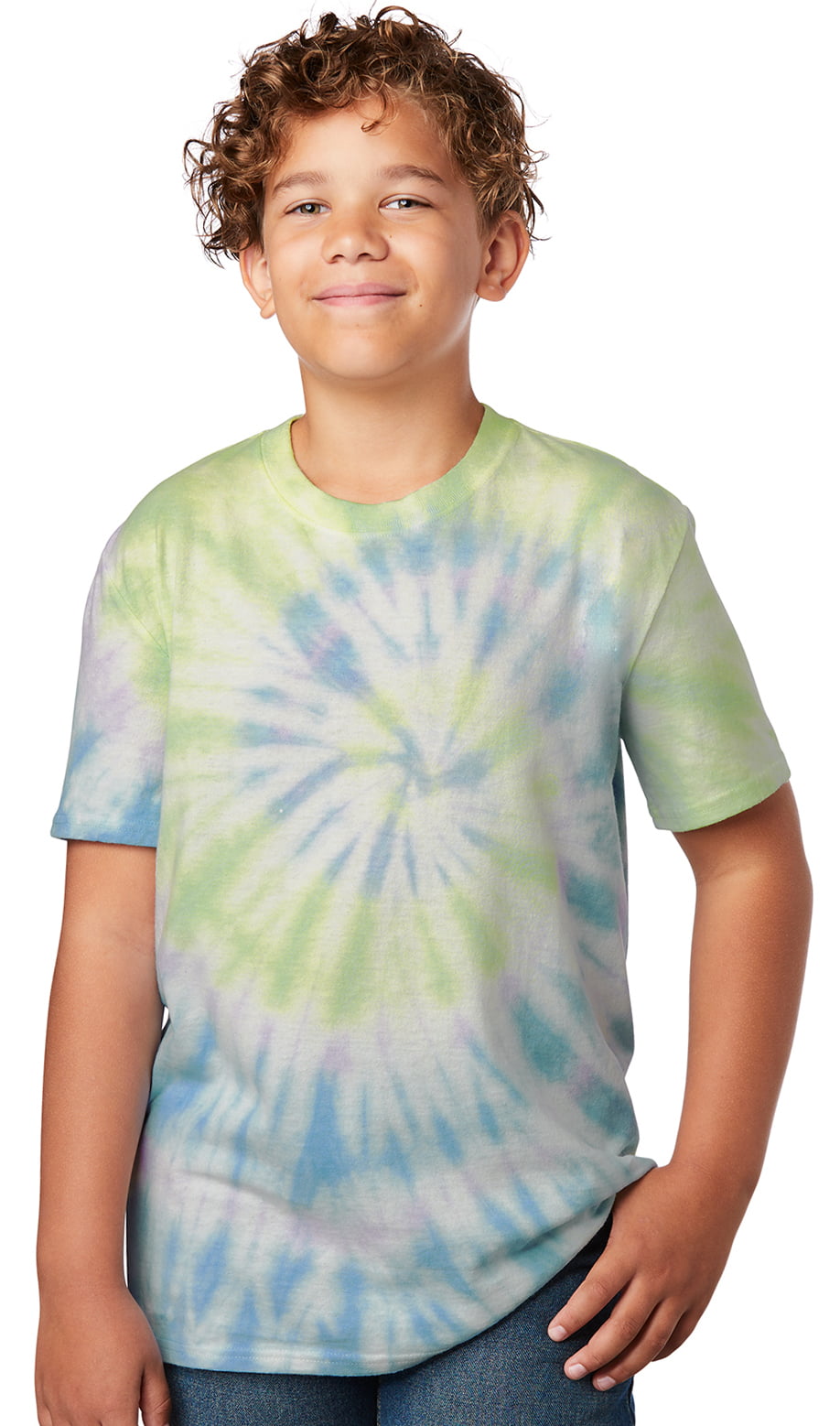 Tie Dye Tee Shirt for boys or girls ice dyed in green blue purple Child Size L