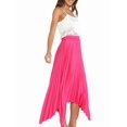 thumbnail image 2 of Women's Elastic Waist Pleated Skirts High Waisted Flowy Asymmetrical Low Midi Skirt for Summer Rose Red L, 2 of 9