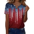 thumbnail image 2 of 4th of July Shirts Women Button Henley V Neck Short Sleeve Patriotic Tops Casual American Flag Graphic Tee T-Shirts Red XL, 2 of 4