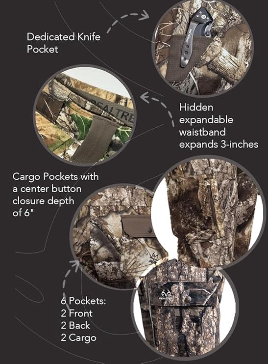 Realtree Men's All-Season Hunting Cargo Pants – Legacy Camo, Stretch Fabric, 6 Pockets, Sizes S–5XL