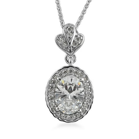 Shop LC 925 Sterling Silver Oval Made with Swarovski Zirconia Cross Necklace Platinum Plated Pendant Bridal Anniversary Engagement Wedding Size 20" Ct 1.8 For Women Jewelry