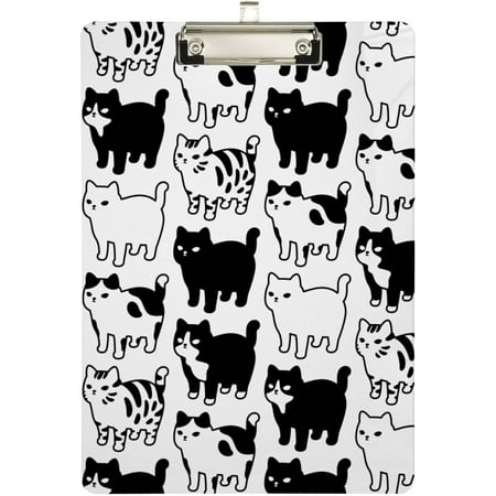 Wellsay Clipboard for Classrooms Office Black and White Cats Plastic Clipboard Standard Letter Size A4 Clipboard with Low Profile Metal Clip Decorative Clip Boards for Teachers