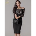 thumbnail image 2 of H Han Queen-vestido de tubo de encaje con cuello oblicuo para mujer, vestido ajustado de verano, Vestidos de fiesta de oficina OL, vestido Sexy elegante, gran oferta, 2 of 4