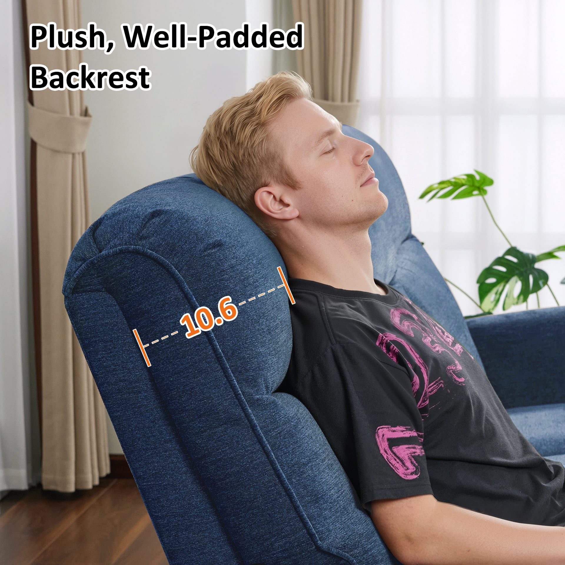 MCombo Small Wall Hugger Power Recliner Chair for Small Space RV Living Room, , Modern Roll Arm Recliner, Fabric, Navy Blue