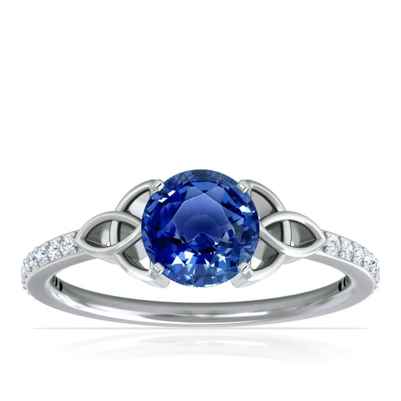 GemsNY September Birthstone - Celtic Prong Set Round Blue Sapphire Ring with Prong Set Diamonds (Grade - AAA | 0.79cttw)