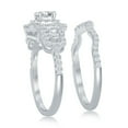 thumbnail image 5 of Silver Tone Center 4.5X4.5mm Round Double Halo Cubic Zirconia Baguette Bridal Engagement 2pc Ring Band Set, 5 of 5