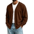 thumbnail image 2 of Mens Cardigan Casual Button up Long Sleeve Solid Color Cardigan Sweater with Pockets Fall Winter Daily Outerwear Coats for Outdoor Travel Office, 2 of 6