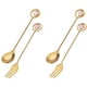 thumbnail image 1 of Juego de 4 cucharas y tenedores de acero inoxidable dorado (2 cucharas + 2 tenedores), cuchara mezcladora, cuchara de fruta, tenedor de fruta, tenedor de pastel, forma de corazón brillar Hogar, 1 of 6