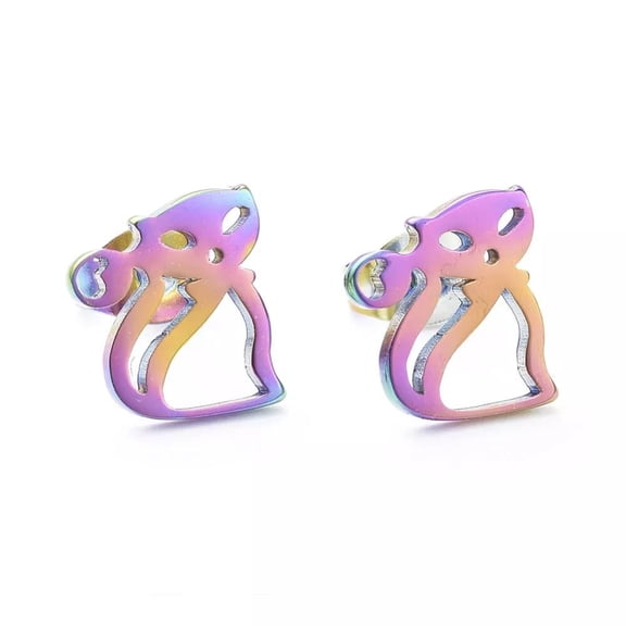 Stainless Steel Butterfly Iridescent Stud Earrings Back Cat Purple 9.5x9x1.5mm A162