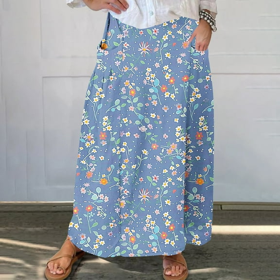 Xixinqiwan Women's and Women's Plus Skirts,Midi Skirts for Women Elastic High Waisted Casual Floral Printed Skirt Plus Size Womens Summer Skirts