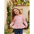 thumbnail image 3 of RUINIXCW Toddler Baby Girl Long Sleeve Shirt Waffled Striped Tops Little Girl Spring Fall Winter Clothes Peter Pan Doll Collar Ruffle Hem Button Shirt, 3 of 10