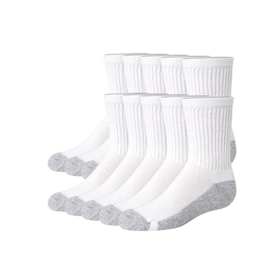 Hanes Boy's Uniform Crew Socks Pack, 10-Pack, Moisture-Wicking, Cushioned White/Grey Heather/Varsity Royal L