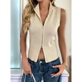 thumbnail image 2 of Womens Zip Up Sweater Vest Sleeveless Ribbed Knit V Neck Collared Striped Tank Tops  M, 2 of 8