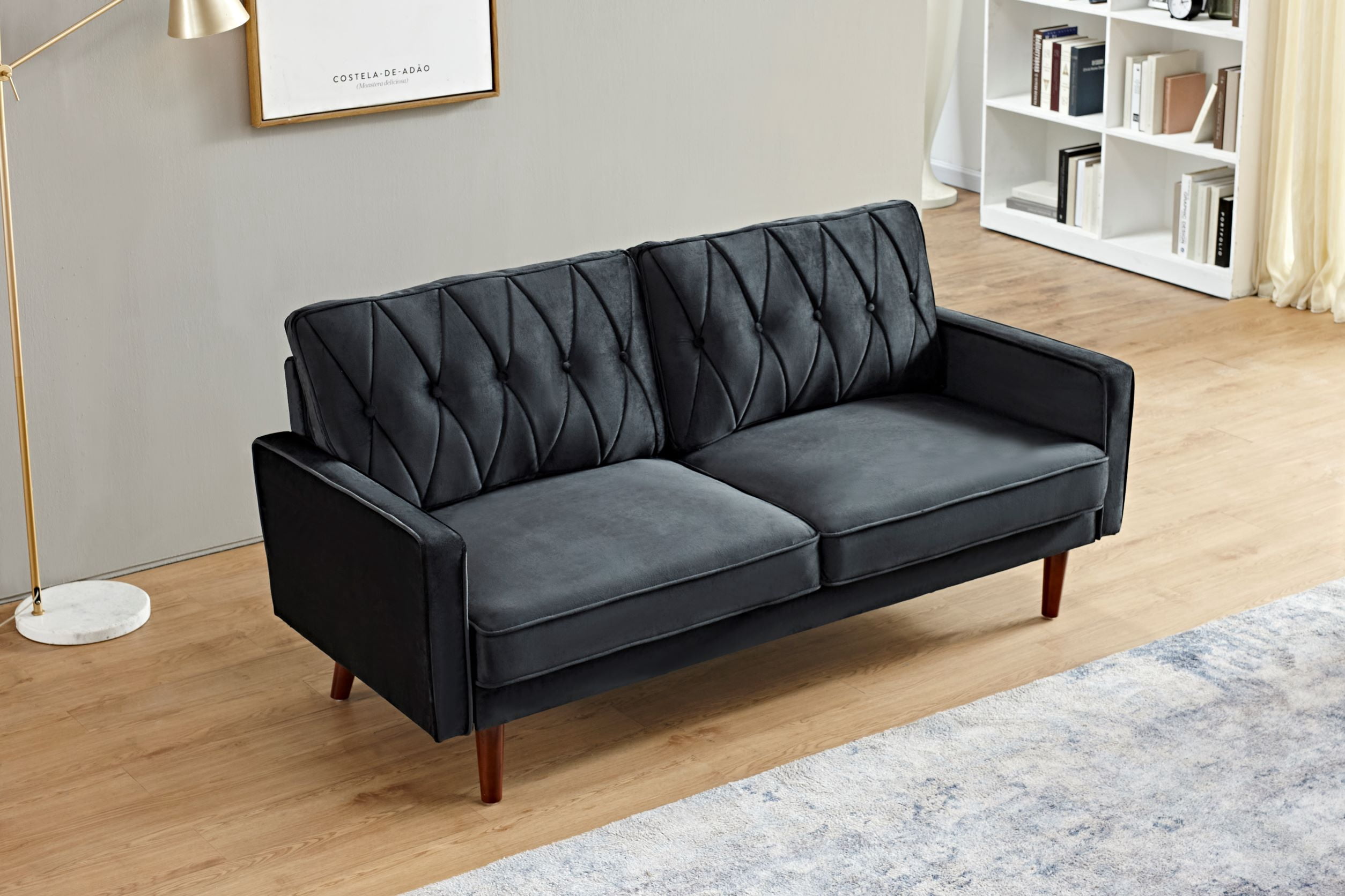 Us pride furniture Feemster 69.3'' Velvet Square Arm Sofa,Black