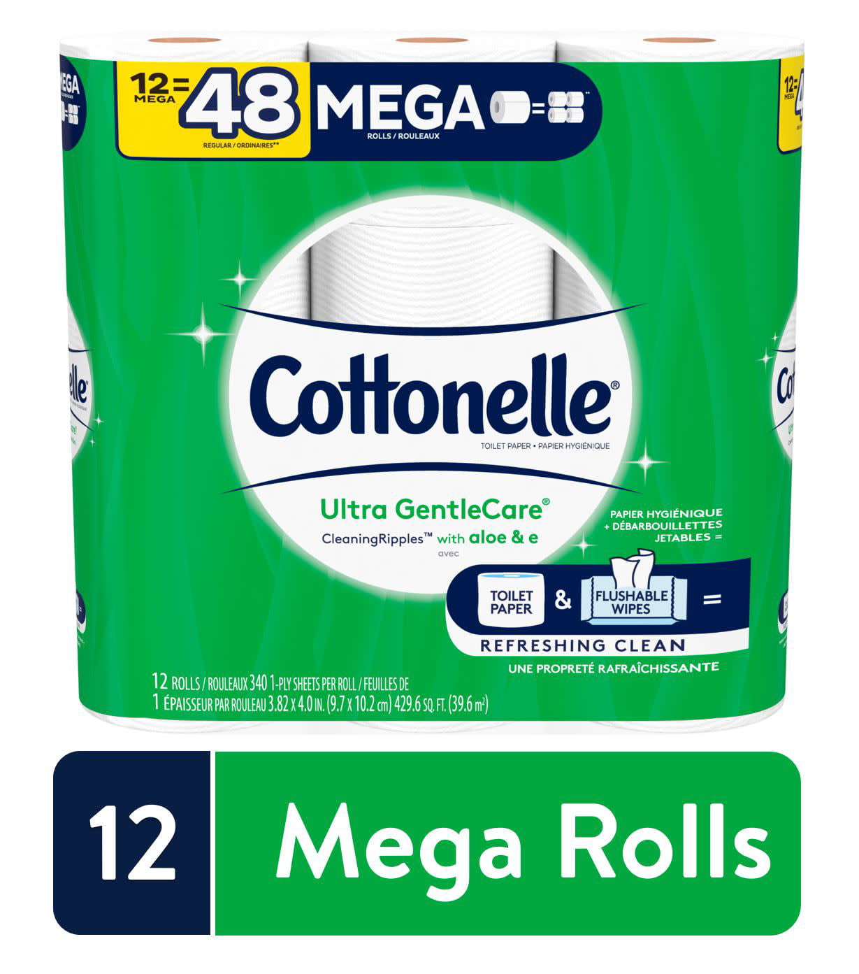 Cottonelle Ultra GentleCare Toilet Paper, Aloe & Vitamin E, 12 Mega ...