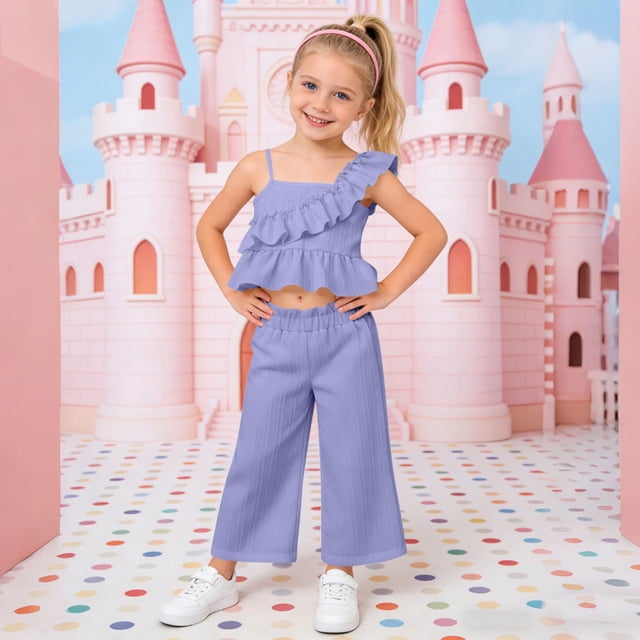 Conjunto de camiseta sin mangas con cuello redondo para niña, vestido sin mangas con botones finos para niña, falda francesa ceñida con cintura fruncida y volantes, conjunto de poliéster para niña