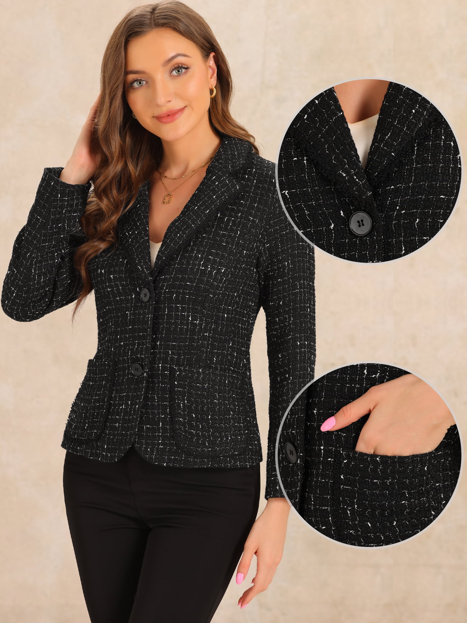 DARING DIVA Women's Notch Lapel Long Sleeve Elegant Business Casual Jacket M Black