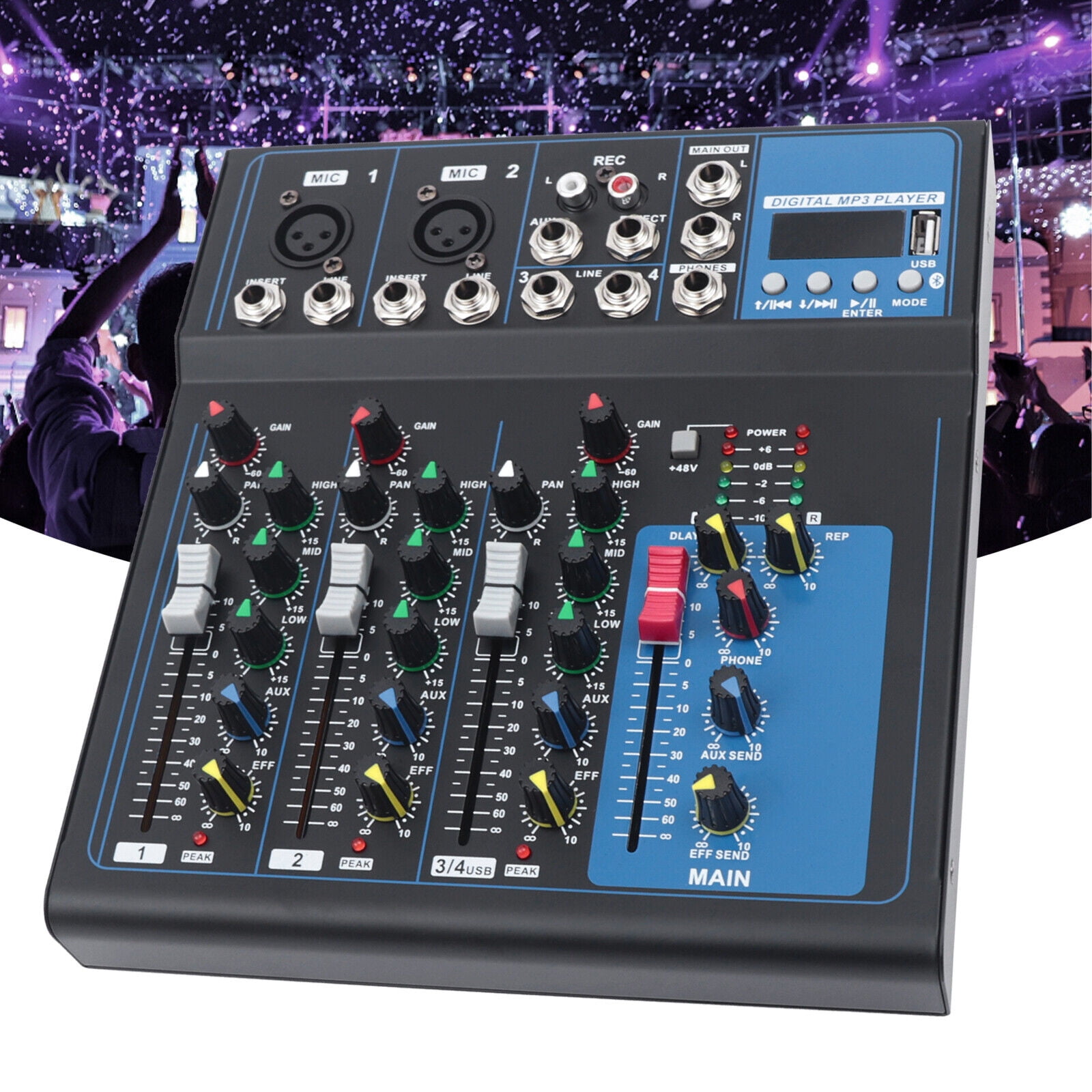 4 Channel Mini Audio Mixer Bluetooth USB DJ Sound Mixing Console