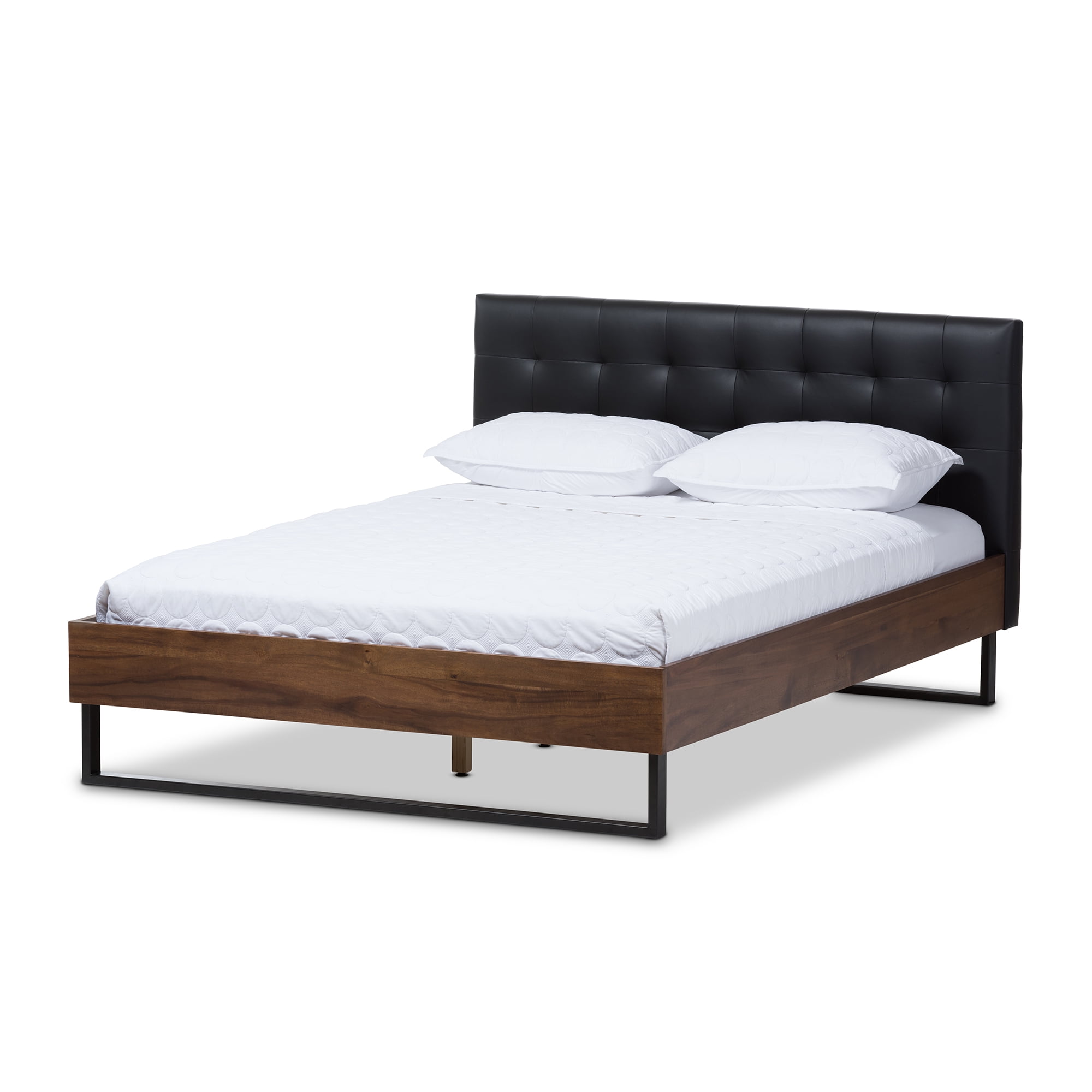 Baxton Studio Mitc Rustic Walnut Wood Black Faux Baxton Studio Mitc Rustic Walnut Wood Black Faux Leather Dark Bronze Metal Full Size Platform