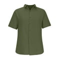 thumbnail image 4 of Men's Linen Shirts Short Sleeve Casual Shirt Oversized Summer Lightweight Button Down Beach Vacation Tops Army Green 3XL, 4 of 6