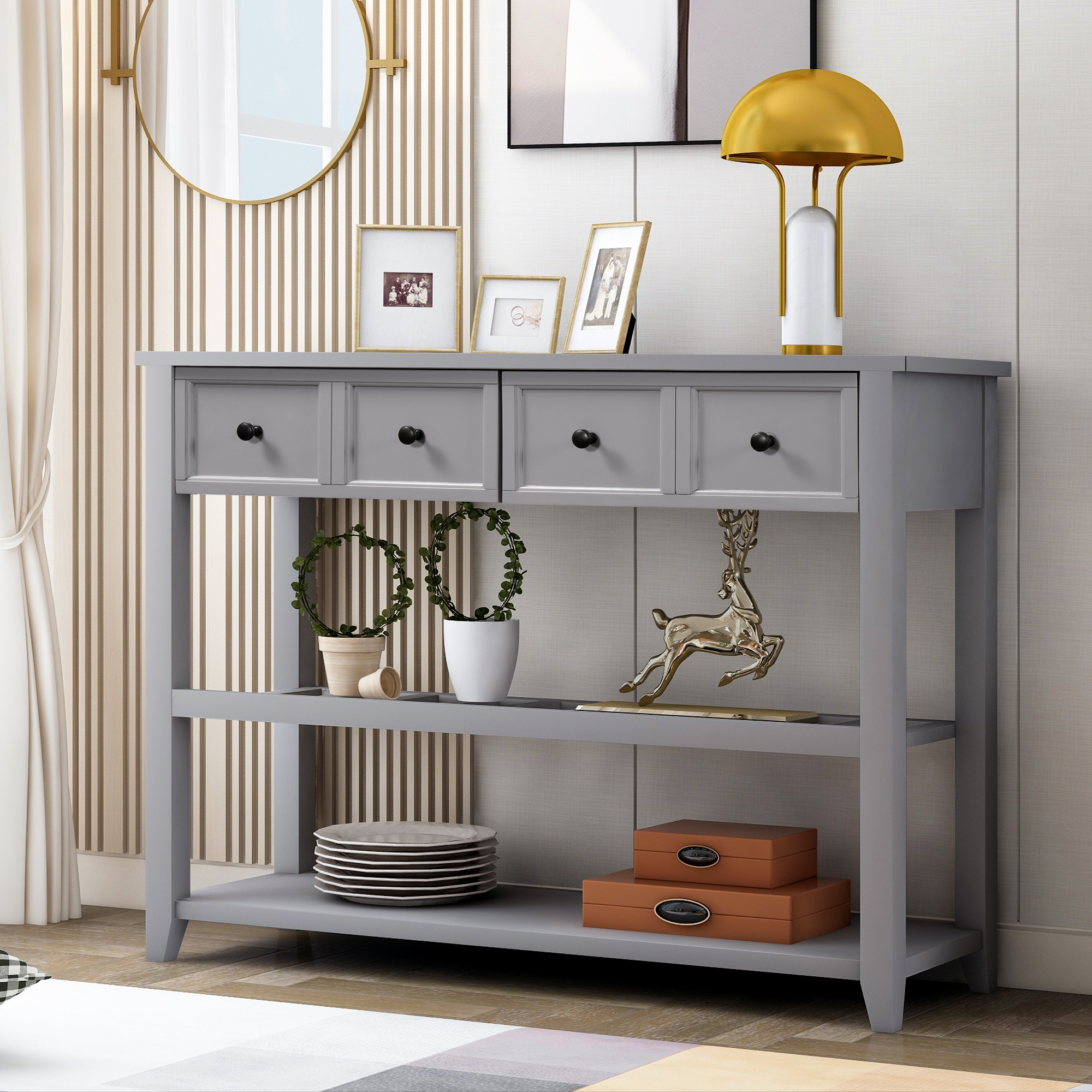 Contemporary Console Sofa Table with Drawers, 2 Shelf Farmhouse Hallway Entryway Table with Storage, Side Cabinet Console Table for Living Room and Entrance - image 1 of 8