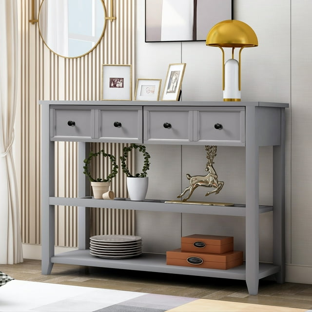 Contemporary Console Sofa Table with Drawers, 2 Shelf Farmhouse Hallway Entryway Table with Storage, Side Cabinet Console Table for Living Room and Entrance