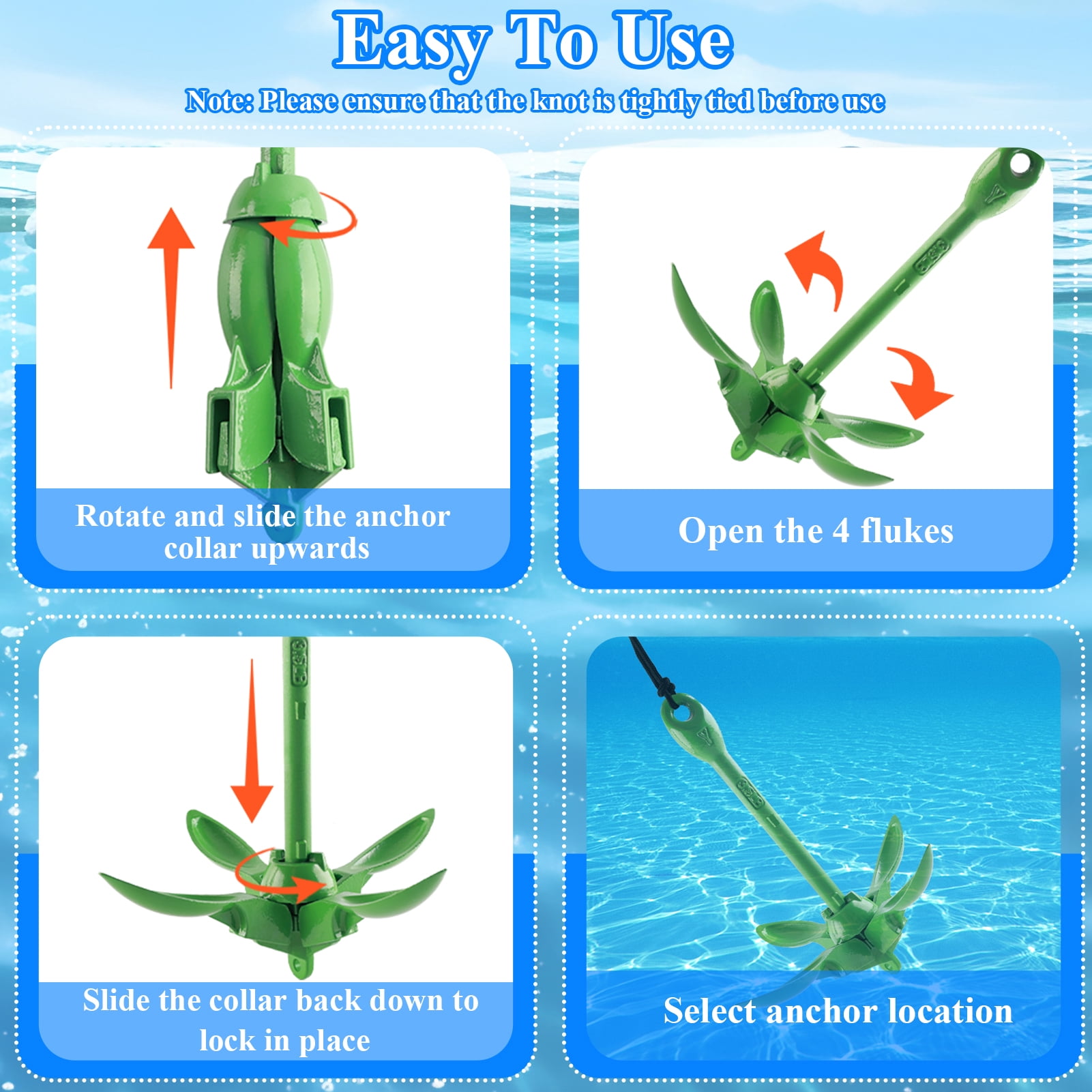 cyrico Kayak Anchor Kit, 3.5 Lb Folding Marine Grapnel Anchor Kit with 40ft Rope and Buoy for Kayaks PWC Paddle Boards Small Boat Canoes Fishing, Boating & Kayaking Accessories