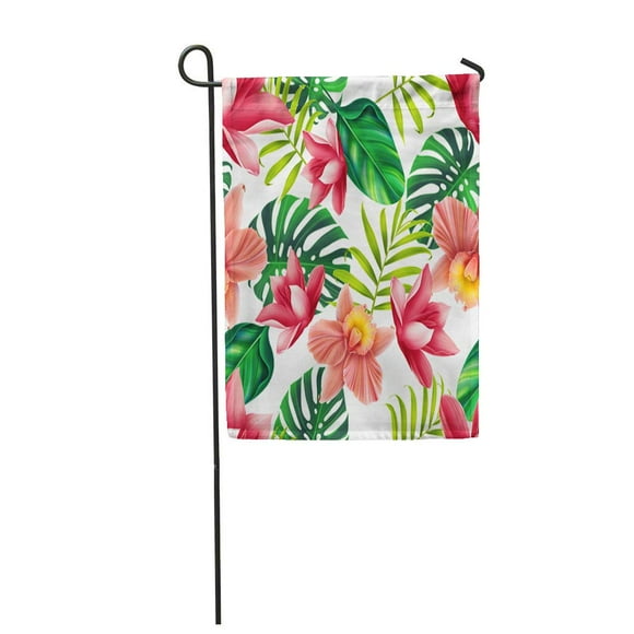 POGLIP Colorful Tropical Flower Plant Pattern Hawaiian Californian Florida Summer Garden Flag Decorative Flag House Banner 12x18 inch