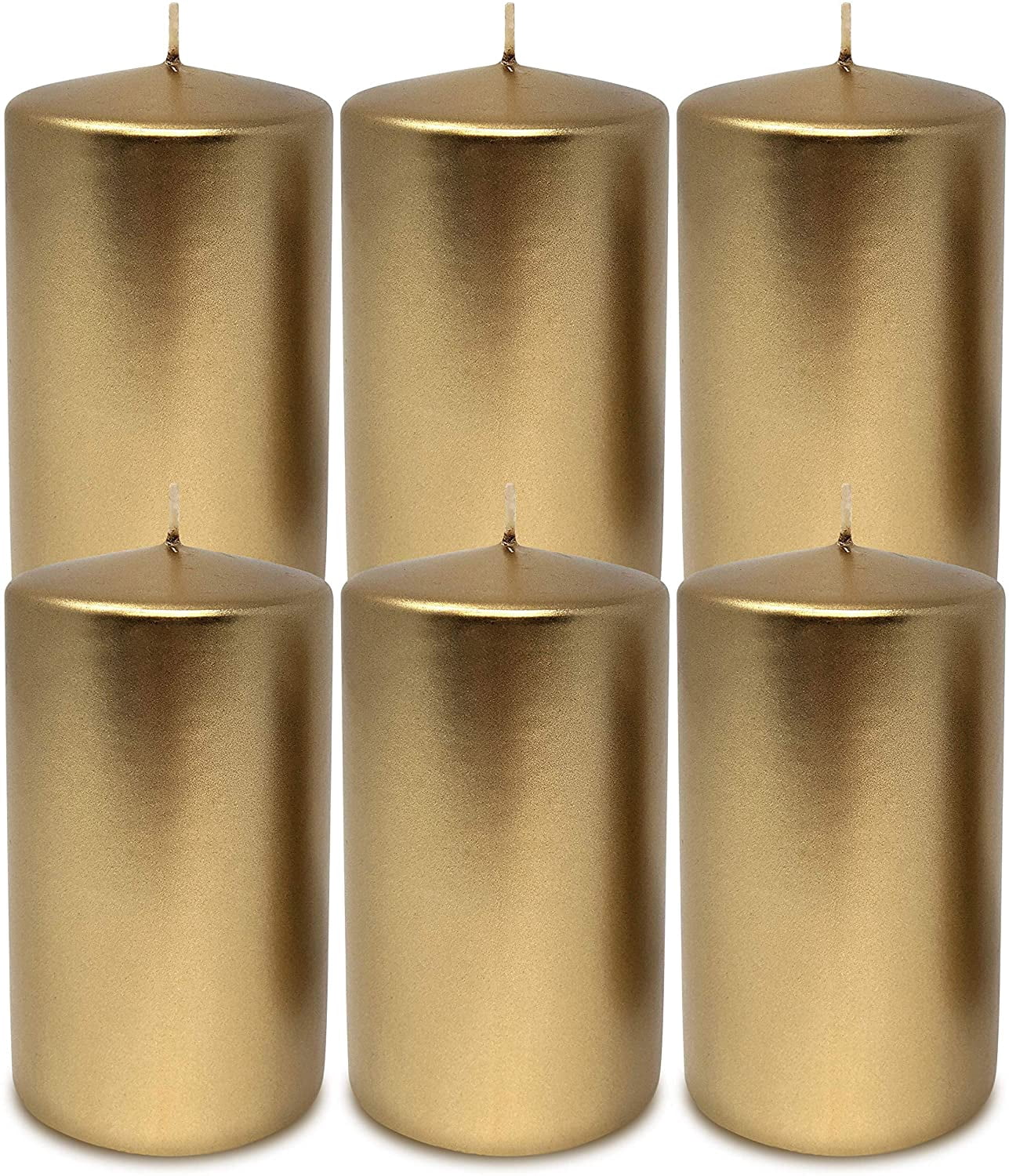 Hyoola 2.75 x 5 inch Metallic Antique Gold Unscented European Made Pillar Candles, Paraffin Wax with Cotton Wicks, 6-Pack