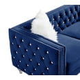 thumbnail image 5 of 3 Seater Velvet Crystal Buckle Uphostered Sofa with 2 Plush Pillows, Modern Living Room Couch with Removable Cushion and Crystal Feet, Navy Blue, 5 of 7