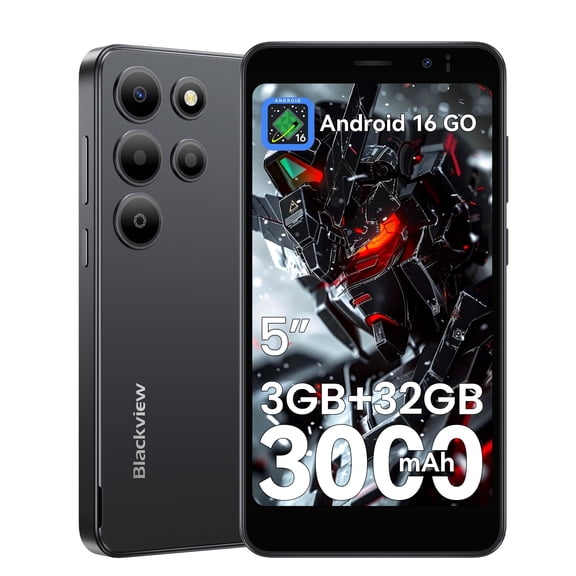 Blackview WAVE 2C 5" Unlocked Phone,Android 16 GO,9GB 32GB Octa-Core,Face Unlock,3000mAh Battery,4G LTE Unlocked Smartphone,Shadow Black