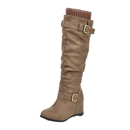 

Fesfesfes Womens Work Boots Foreign Trade Candy Color Patent Synthetic Ladies Back Zipper Thick Heel Round Toe Over-the-knee US:9.5(43)