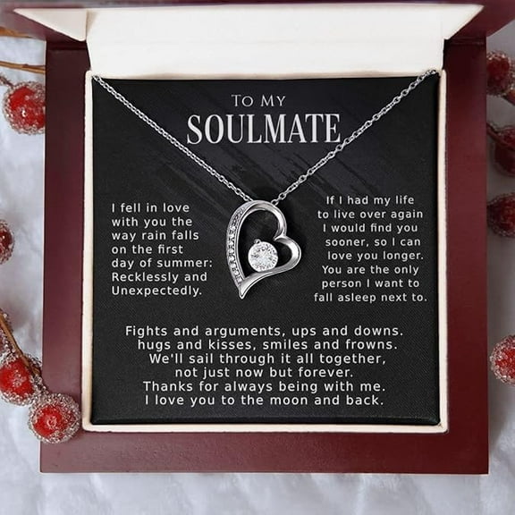 Valentines Day Gift Love Heart Necklace for Soulmate, Anniversary Gift for Wife, Zircon Necklace with Personalized Message Card and Box, Birthday Gift for Soulmate