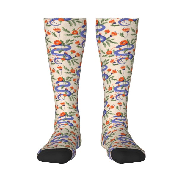 Fotbe Snake Calcetas Divertidas Estampadas para Hombre y Mujer, Calcetas de Algodón hasta la Rodilla para Caminar, Correr, Enfermería y Embarazo