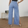 thumbnail image 6 of USNSM Women's Ripped Jeans Solid Color High Waist Slit Wide Leg Distressed High Waisted Loose Pants with Pockets Blue S, 6 of 7