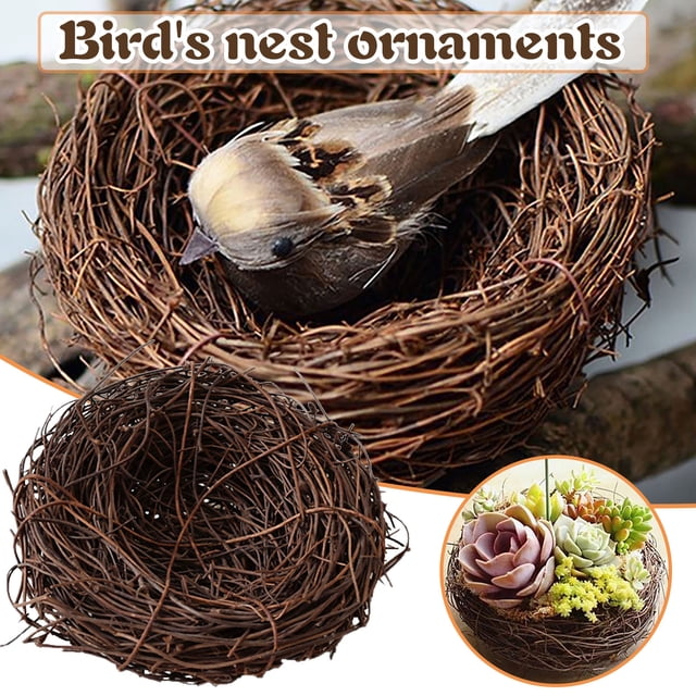 Xihbxyly Casita para Pájaros Decorativa, Diseño de Ratán Natural, Ideal para Fotografía, Decoración de Jardín para Bodas y Fiestas, Acogedor Refugio para Pájaros, 8 X 8 X 5 Cm, Juego de Una Pieza.