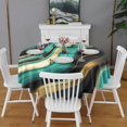 thumbnail image 2 of Teal Gold Marble Pattern Round Tablecloth 60"x60",Wrinkle Wipeable Table Cloth for Kitchen Dining Room Picnic Patio Party, 2 of 6