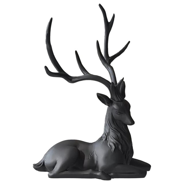 Ornements de Renne en Résine, Décoration Moderne de Cerf pour Table pour les Fêtes, Statue Noire Assise. une Statue de Cerf en Résine Noire Élégante avec des Détails Sculptés Complexes, Présentant une pose Assise et de Grands Bois de Cerf. Idéale pour l'Exposition sur Table Ou Tablette dans les Salons, Bureaux Ou Manteaux de Cheminée. Mesure Environ 9,4 Pouces de Hauteur et 5,3 Pouces de Largeur.