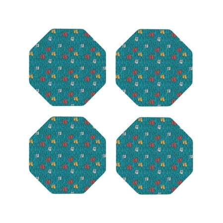 

Leather Coasters with Heat-resistant for Drinks Funny cat blue -标题2 Octagon