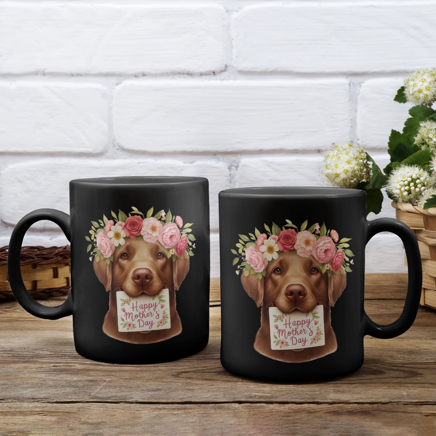 Happy Mother's Day Chesapeake Bay Retriever with Flower Crown and Greeting Card Mug Chessie Dog Lover Coffee Tea Cup - 13004
