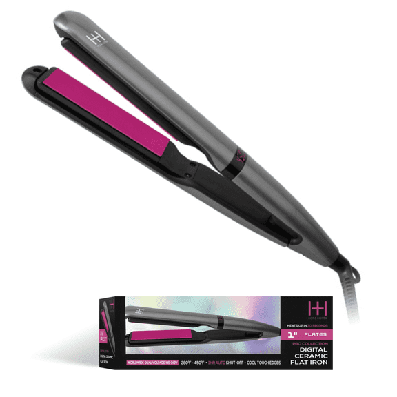 Hot & Hotter Professional 1 in Ceramic Flat Iron Hair Straightener, Anti-Static Technology, Black