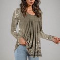 thumbnail image 3 of QUNYINEY Casual Womens T Shirts Crew Neck Long Sleeve Floral Gray Tops Drop Shoulder Loose Pullover Pleated T-Shirts Tops for Women, 3 of 6